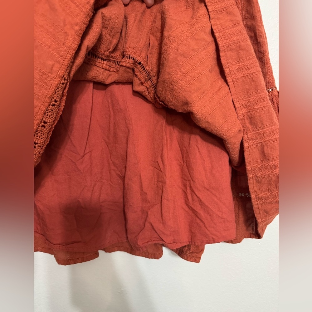 Altar’d State Cotton Tiered V Neck Mini Dress in Burnt Orange - Picture 6 of 8